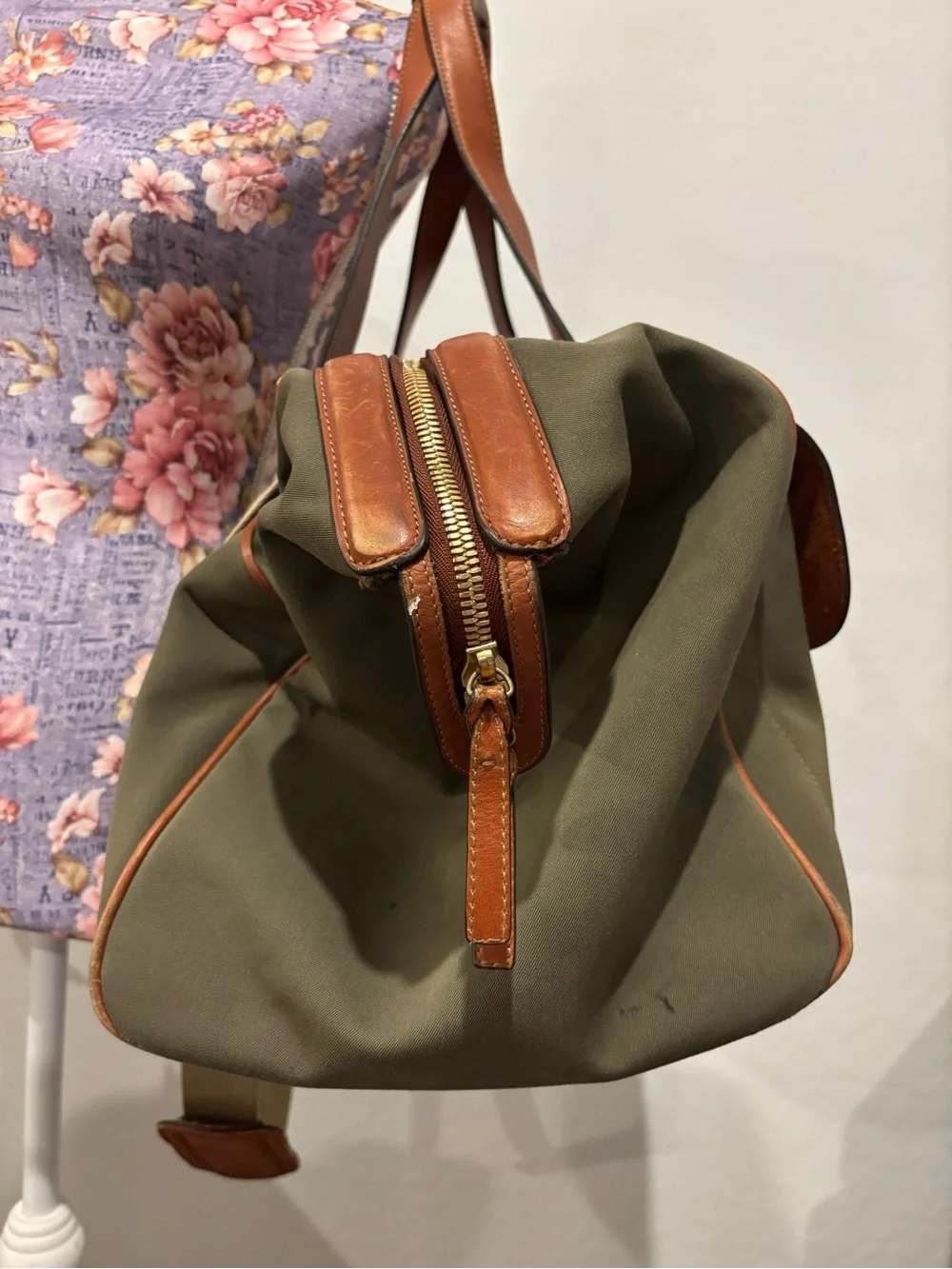Trafalgar Olive Green and Brown Leather Trim Weekender duffle Bag
